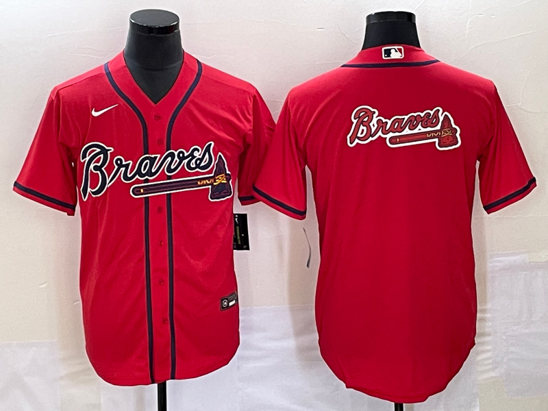 Men's Red Atlanta Braves Team Big Logo Cool Base Stitched Baseball Jersey